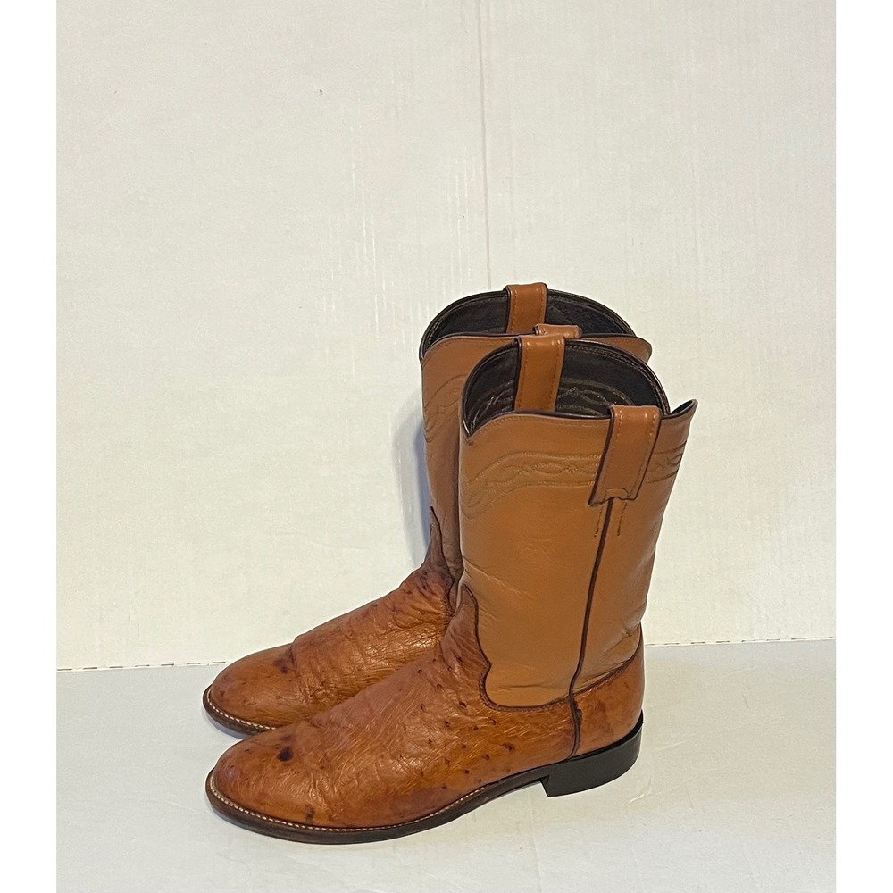 Vintage Justin Ostrich Leather Cowboy Western Boots Men's Size 8.5 D USA 3021